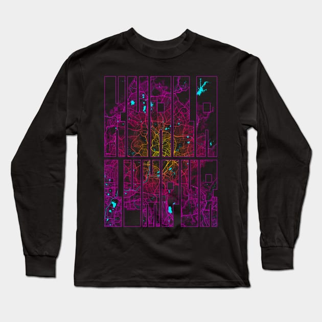 Kuala Lumpur, Malaysia City Map Typography - Neon Long Sleeve T-Shirt by deMAP Studio